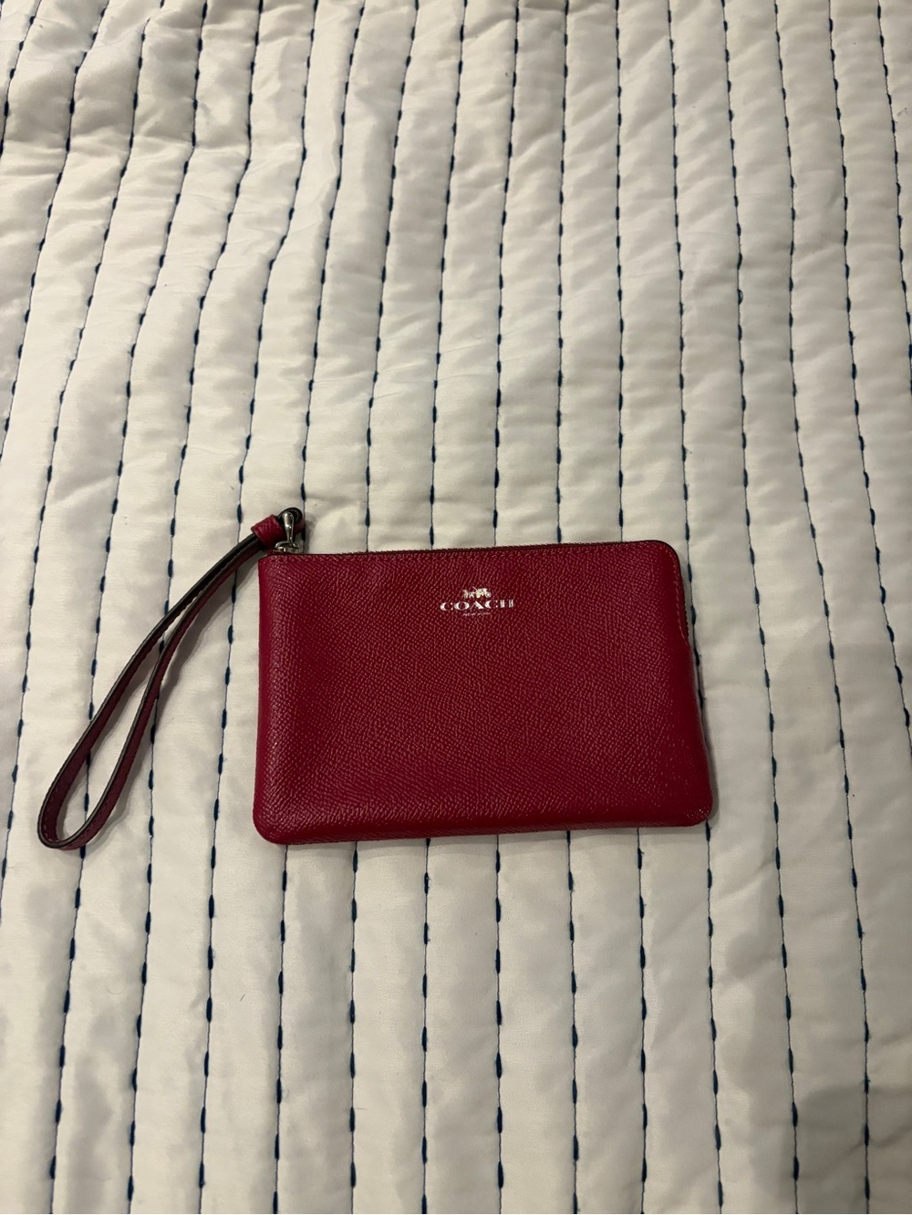 Coach Red Pebbled Leather Wristlet Pouch